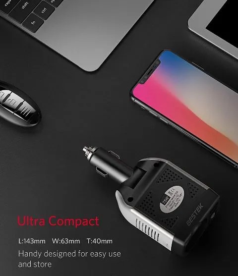 Convertisseur 12V vers 220V pour voiture avec 2 ports USB et prise AC